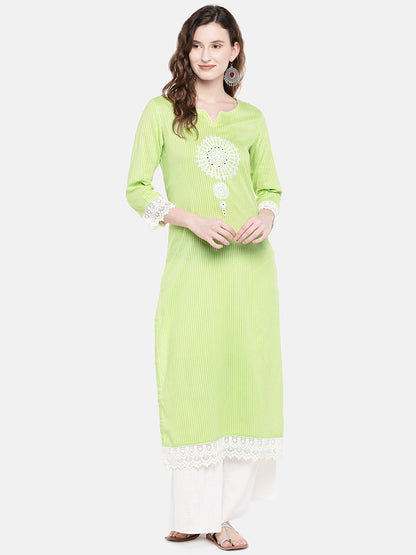 Women Straight Three-Fourth Lime Kurta