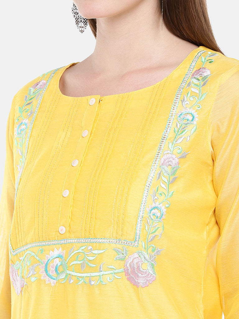 Women Straight Three-Fourth Yellow Kurta