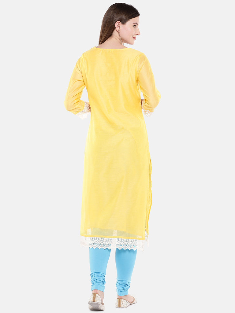 Women Straight Three-Fourth Yellow Kurta