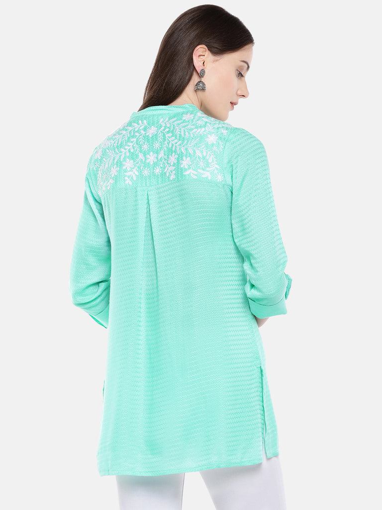 Women Straight Three-Fourth Aqua Tunic