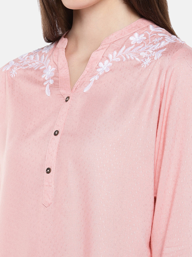 Women Straight Three-Fourth Pink Tunic