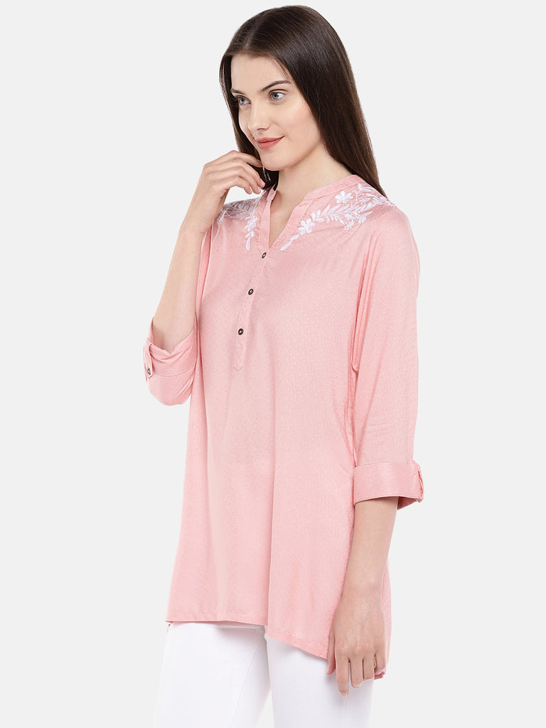 Women Straight Three-Fourth Pink Tunic