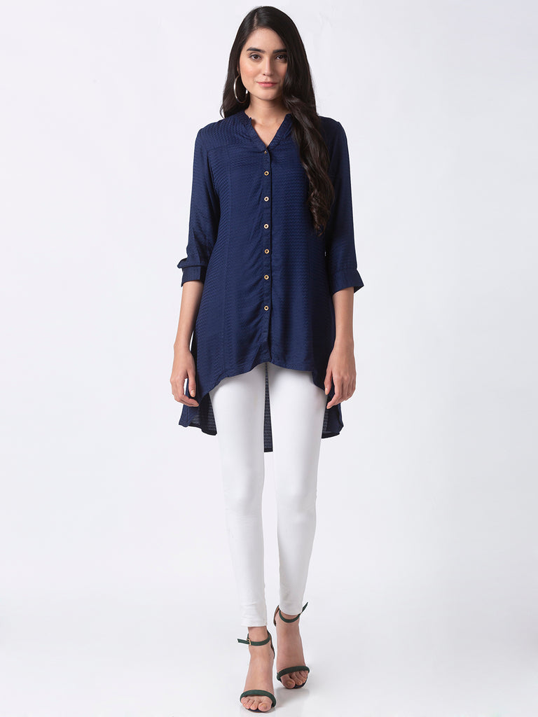 Women High - Low Three-Fourth Navy Tunic