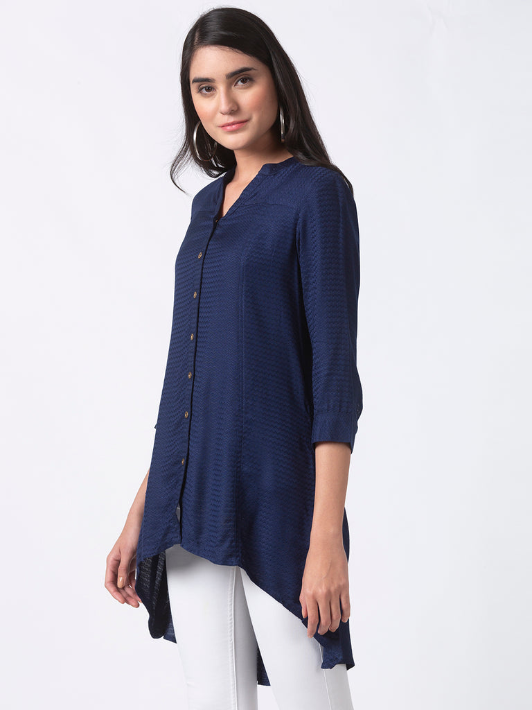 Women High - Low Three-Fourth Navy Tunic