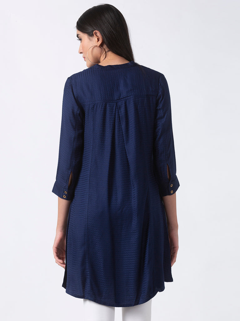 Women High - Low Three-Fourth Navy Tunic
