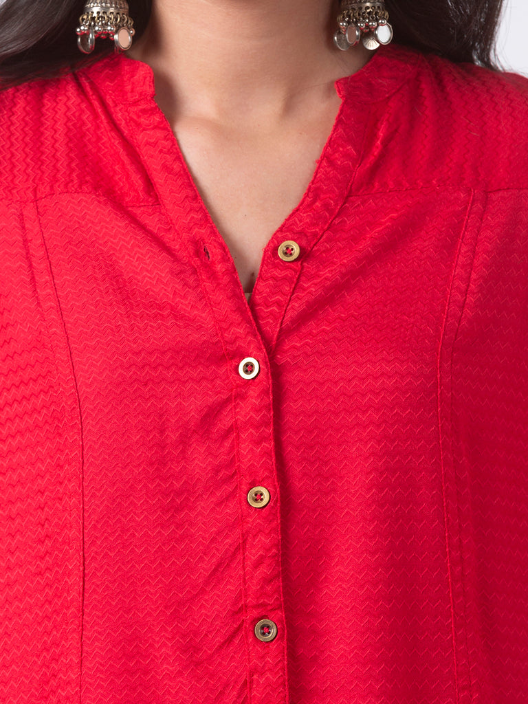 Women High - Low Three-Fourth Red Tunic