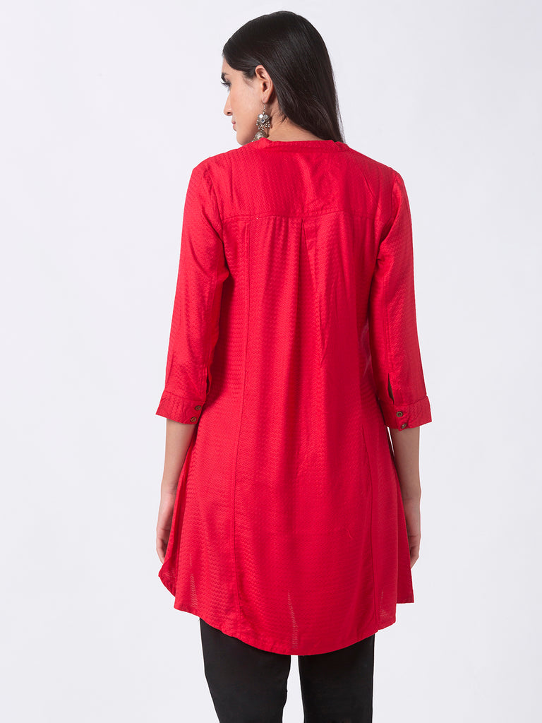 Women High - Low Three-Fourth Red Tunic