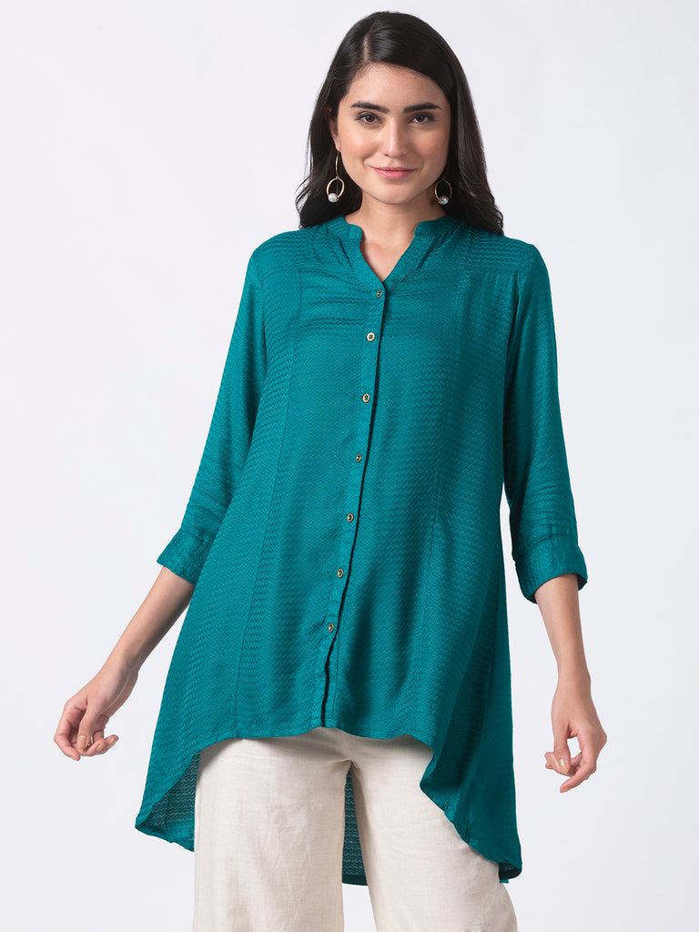 Women High - Low Three-Fourth Teal Tunic