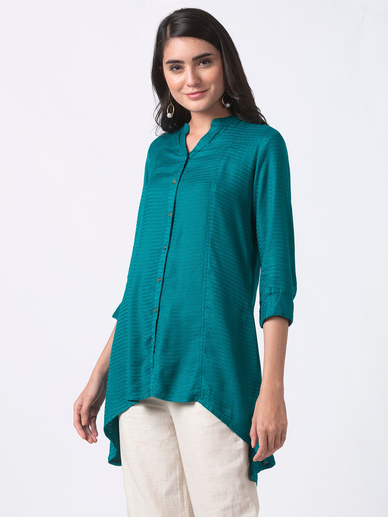 Women High - Low Three-Fourth Teal Tunic