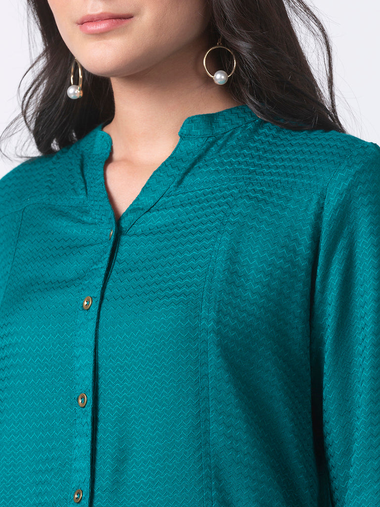 Women High - Low Three-Fourth Teal Tunic
