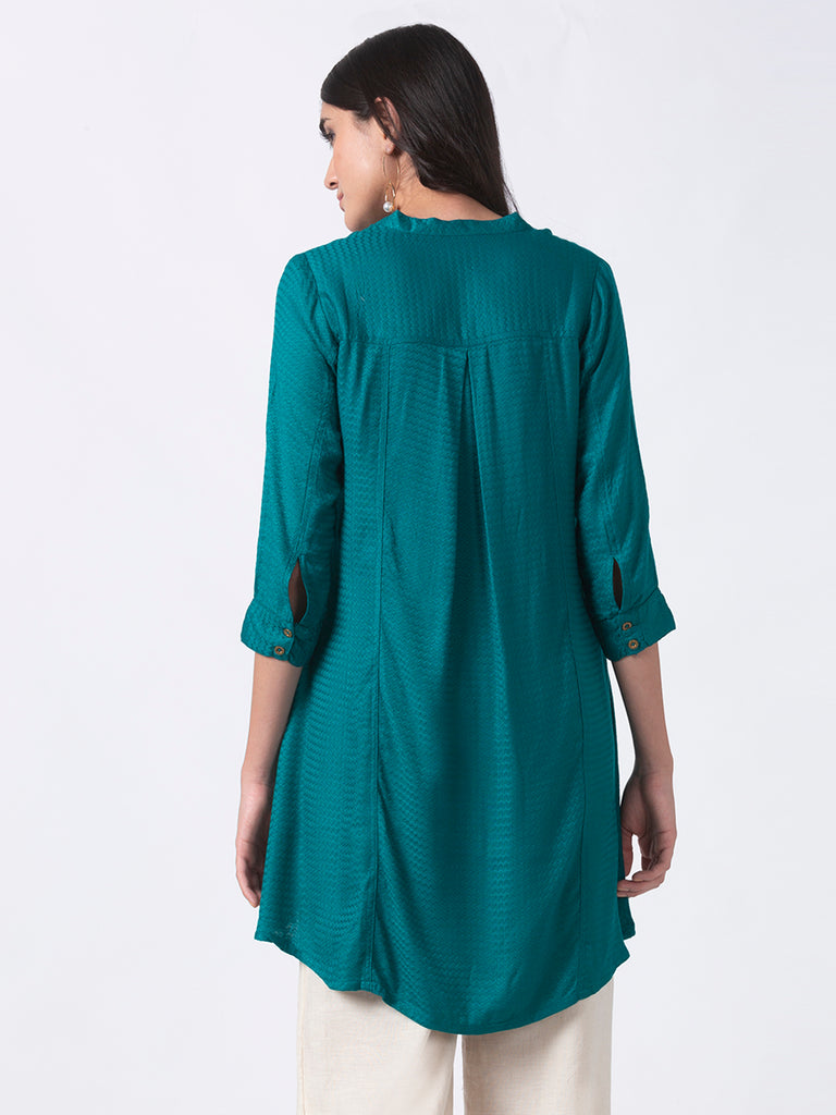 Women High - Low Three-Fourth Teal Tunic