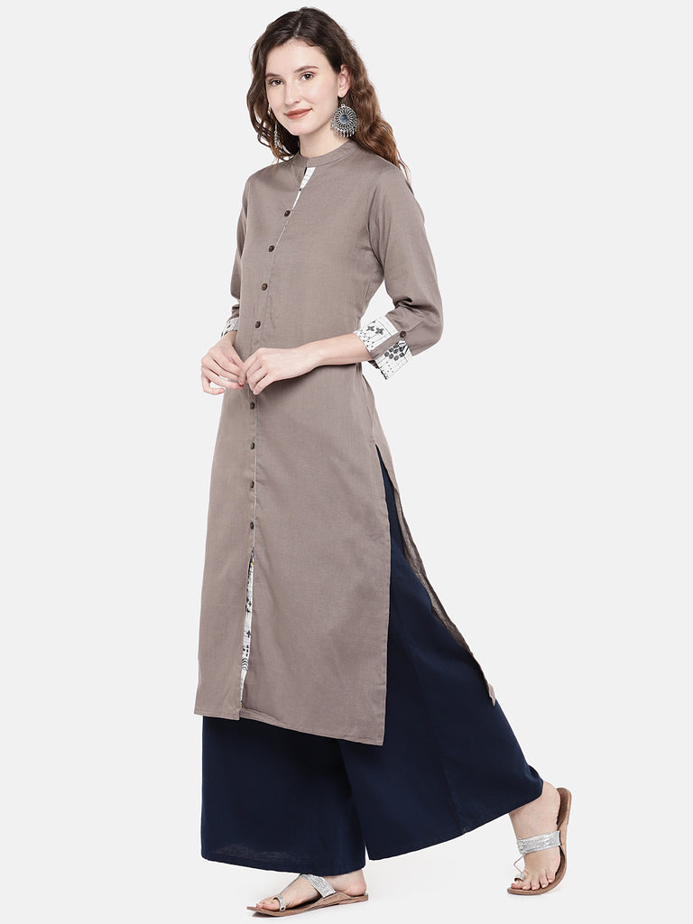 Women A Line Three-Fourth Grey Kurta