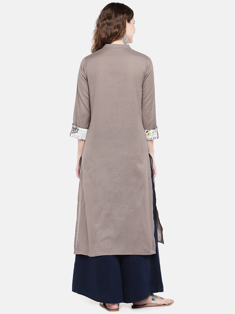 Women A Line Three-Fourth Grey Kurta