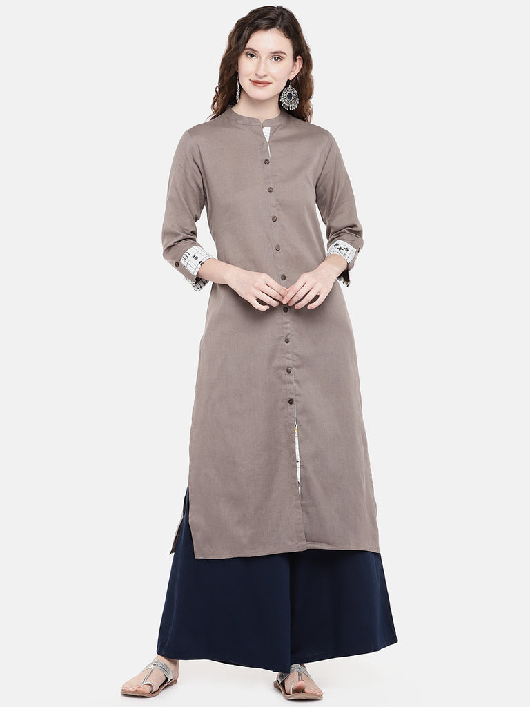 Women A Line Three-Fourth Grey Kurta