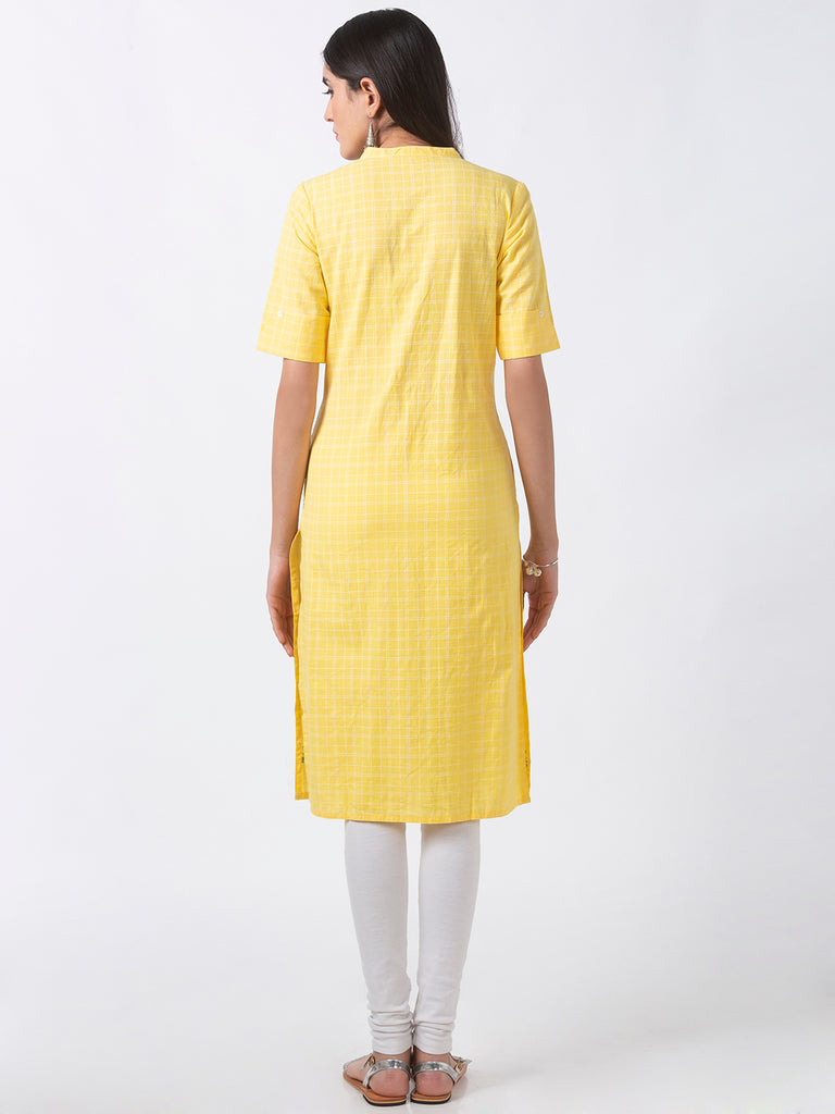 Women Straight Three-Fourth Yellow Tunic