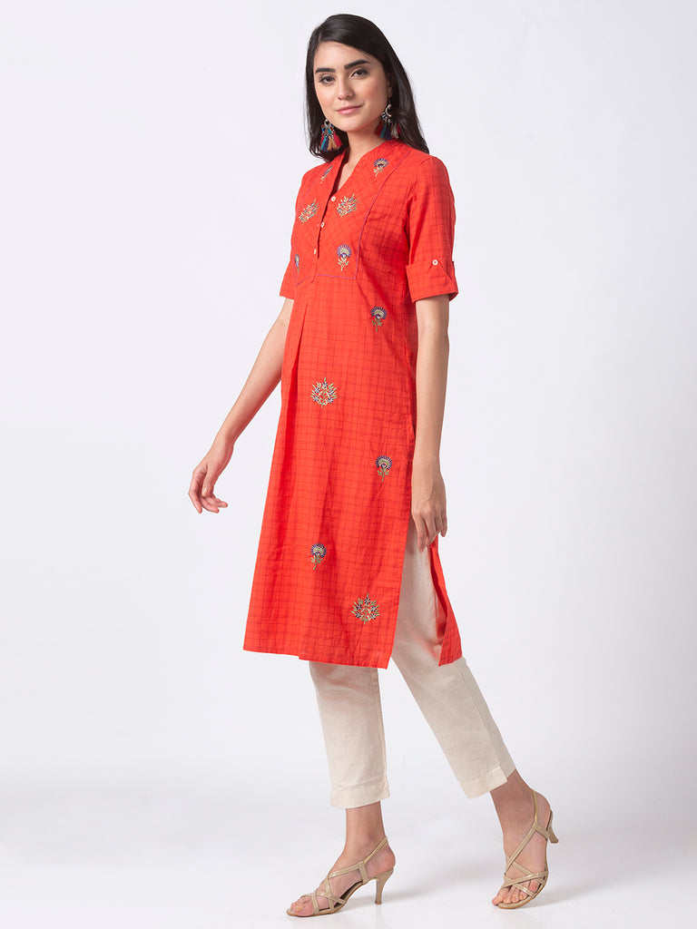 Women Straight Sleeveless Coral Tunic