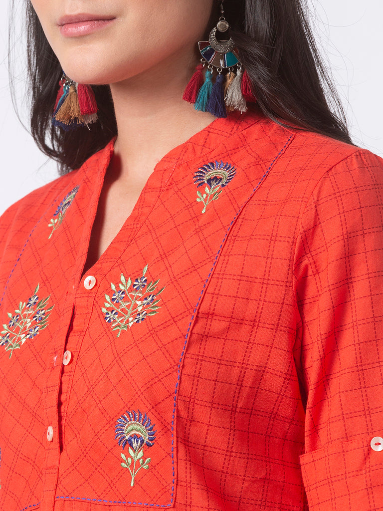 Women Straight Sleeveless Coral Tunic