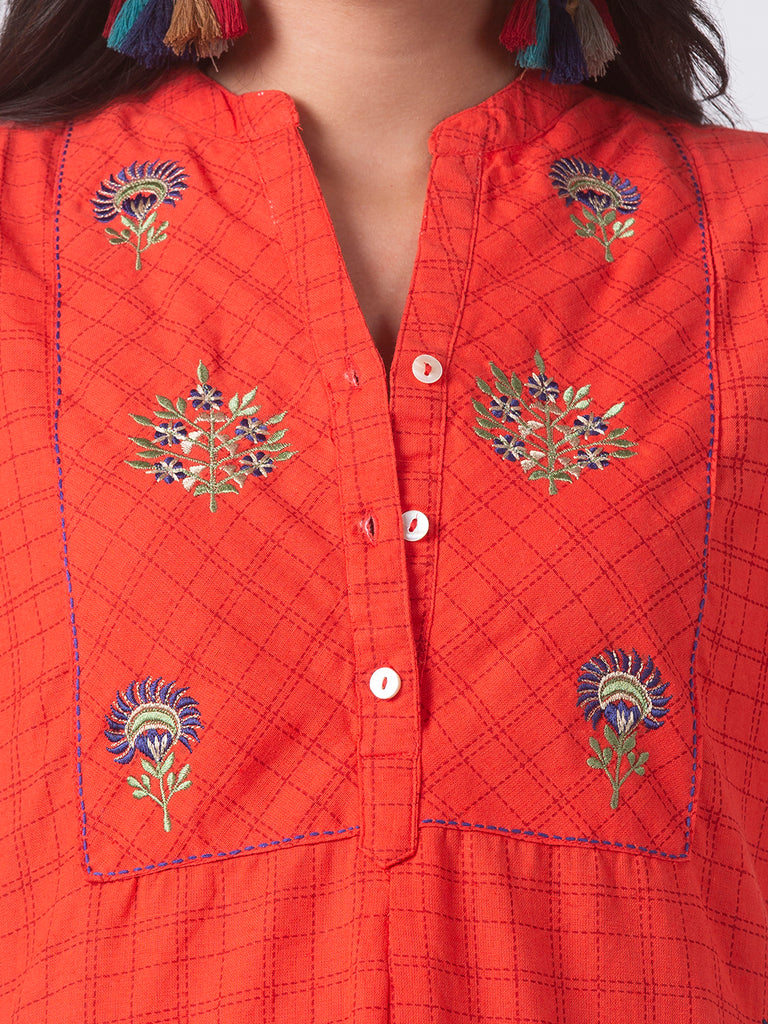 Women Straight Sleeveless Coral Tunic