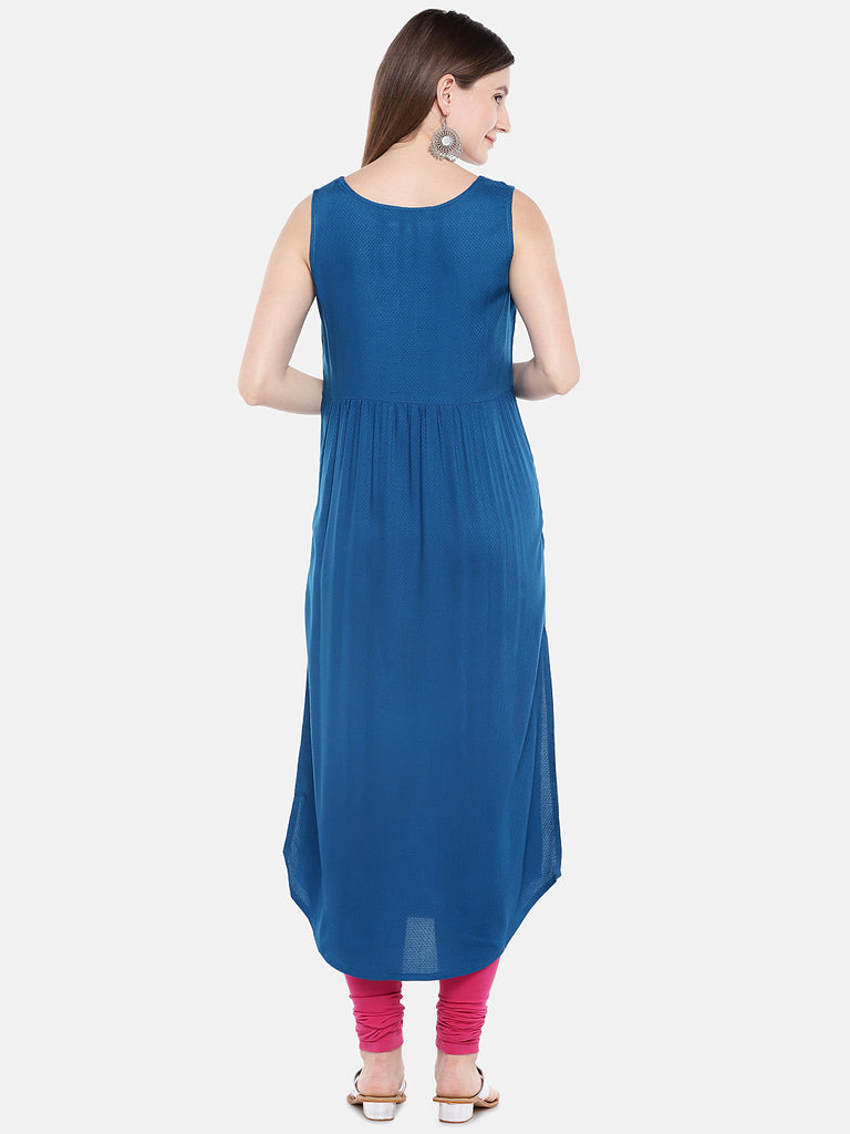 Women Straight Sleeveless Blue Kurta