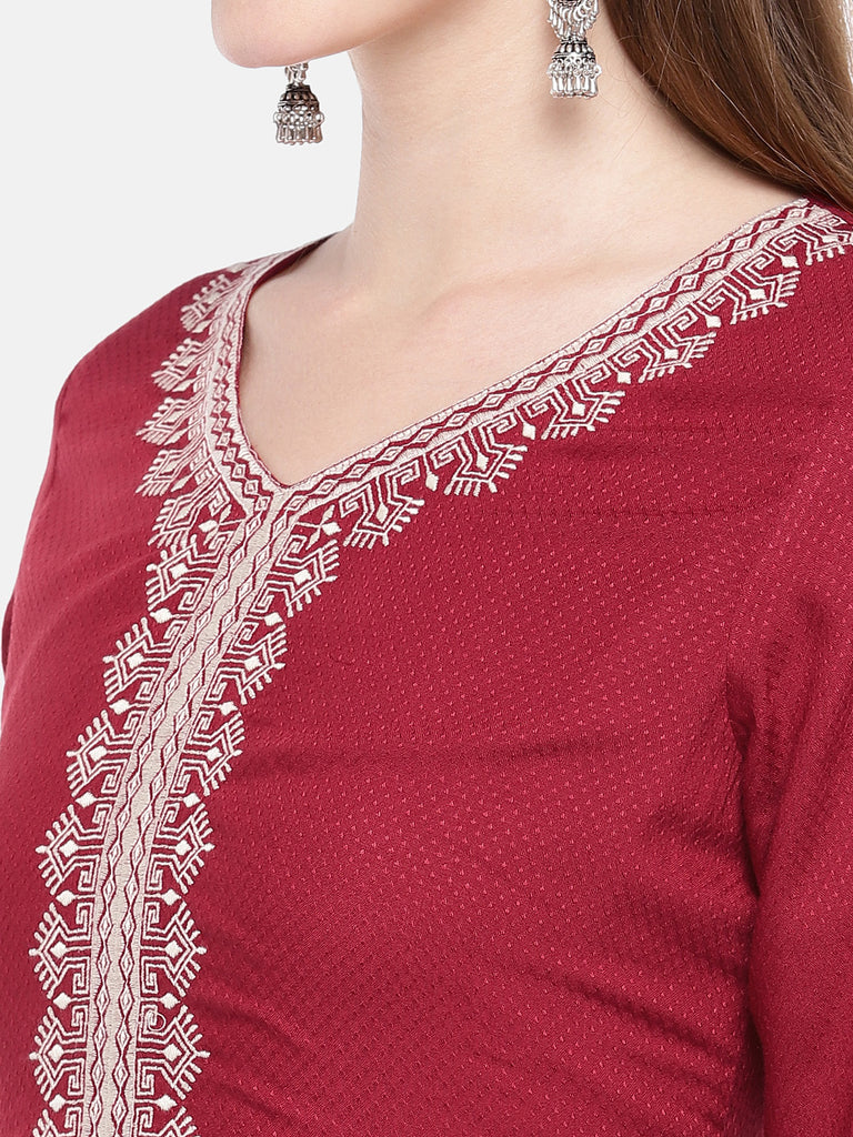 Women Flared Three-Fourth Maroon Kurta
