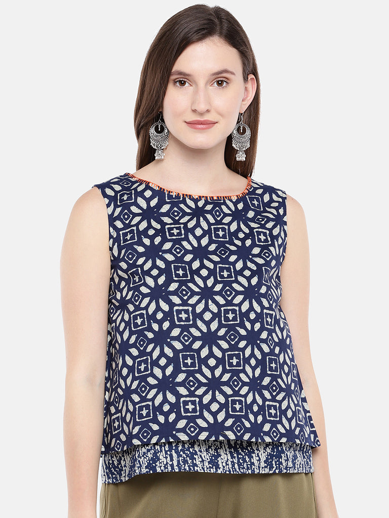 Women Crop Top Sleeveless Indigo Top