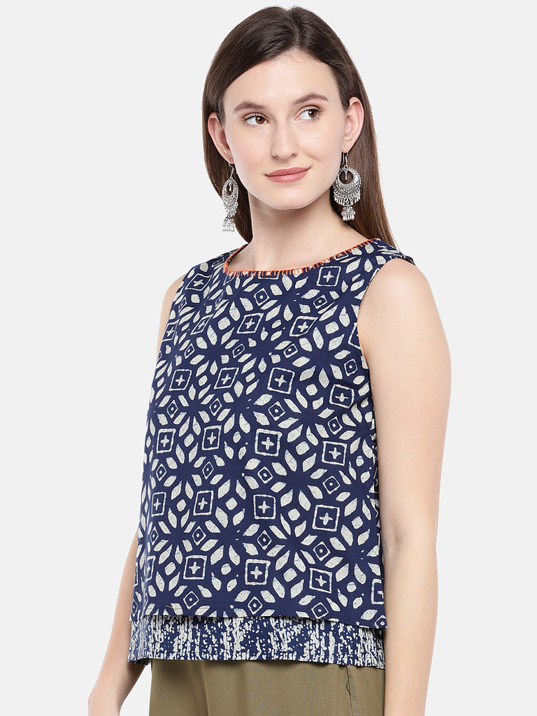 Women Crop Top Sleeveless Indigo Top