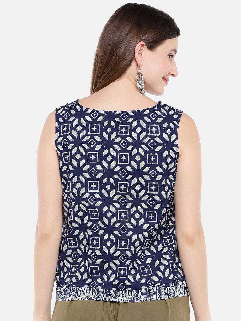 Women Crop Top Sleeveless Indigo Top