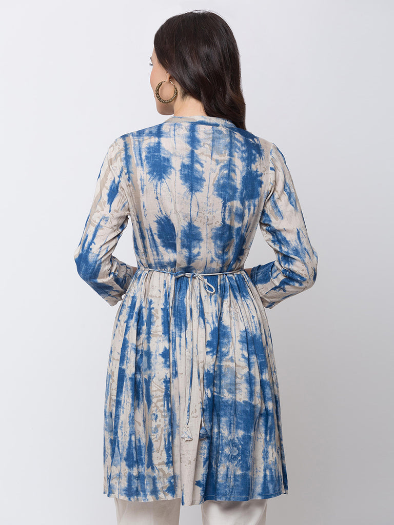 Women Flared Three-Fourth Indigo Tunic