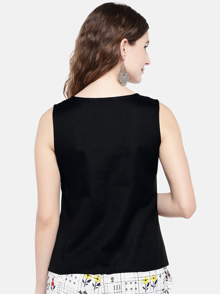 Women Straight Sleeveless Black Top