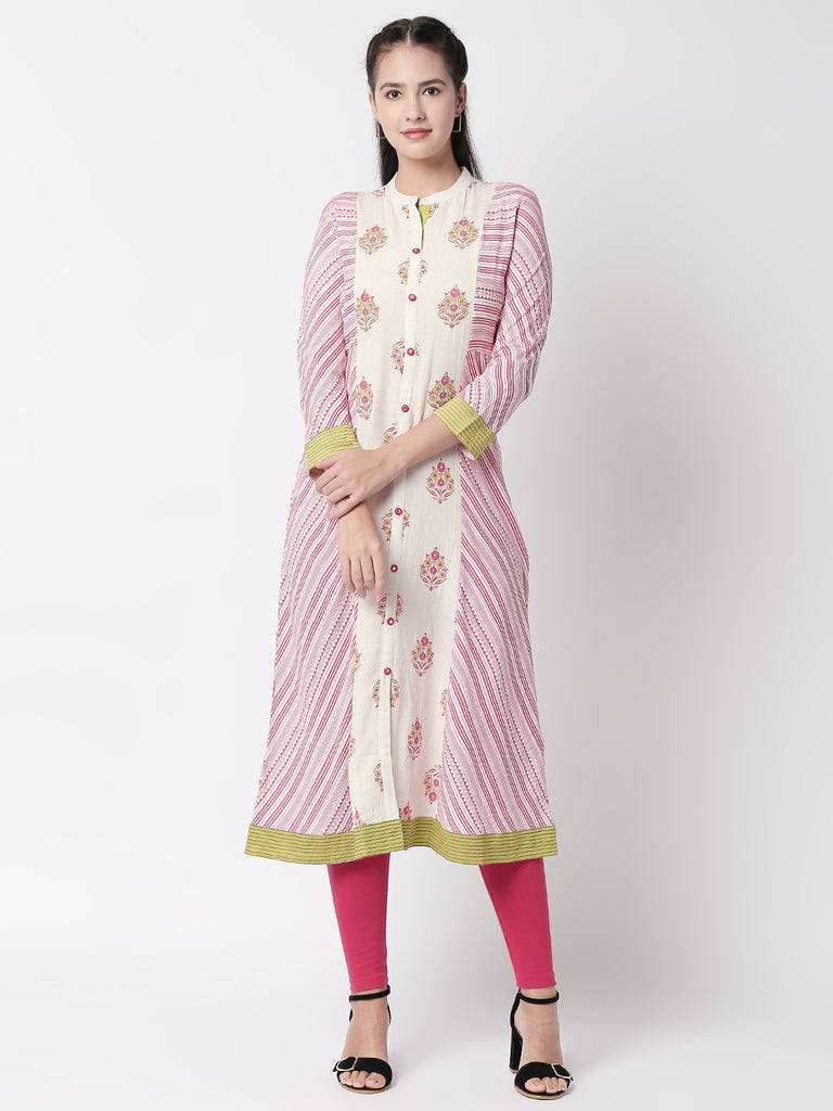 Women A Line Three-Fourth Ecru Kurta