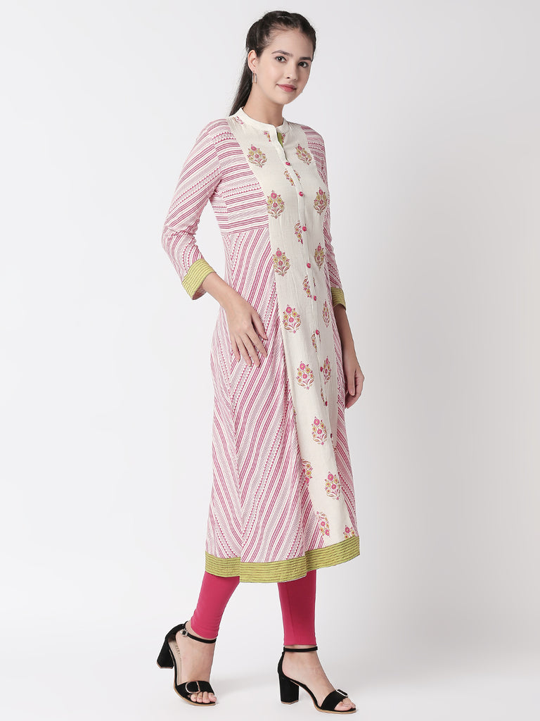 Women A Line Three-Fourth Ecru Kurta