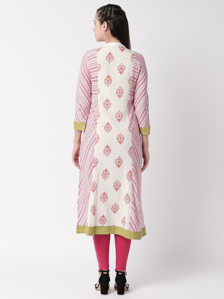 Women A Line Three-Fourth Ecru Kurta