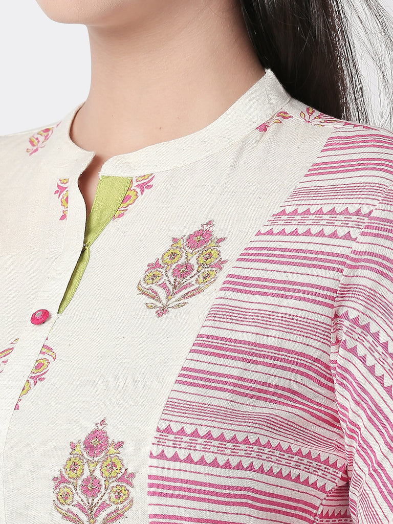 Women A Line Three-Fourth Ecru Kurta