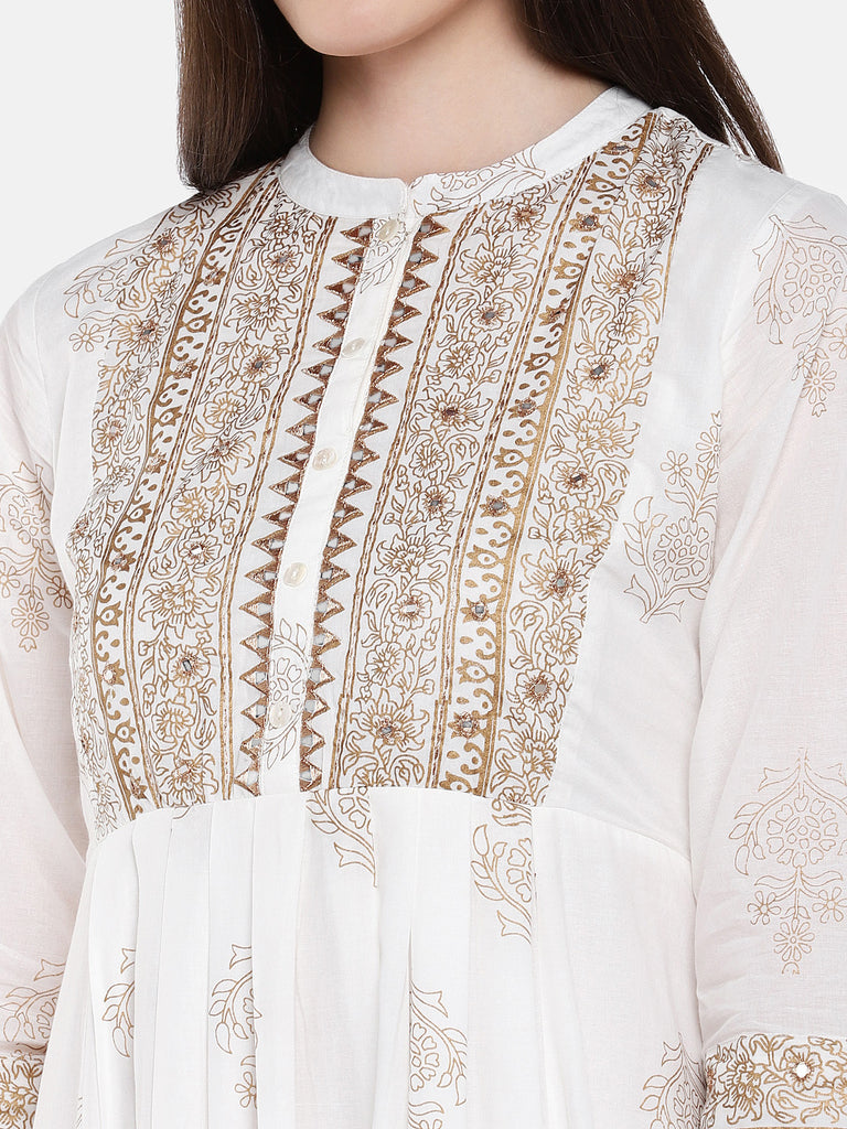 Women Gathered Three-Fourth White Kurta