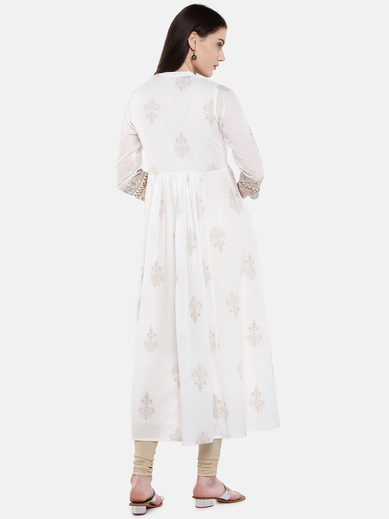 Women Gathered Three-Fourth White Kurta