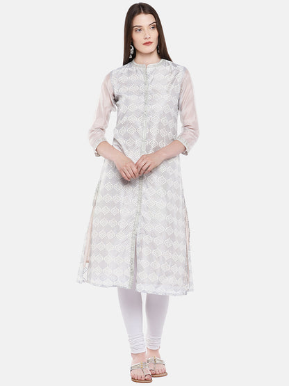 Women A Line Three-Fourth Grey Kurta