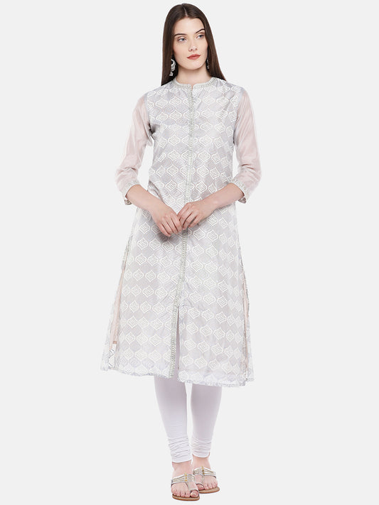 Women A Line Three-Fourth Grey Kurta