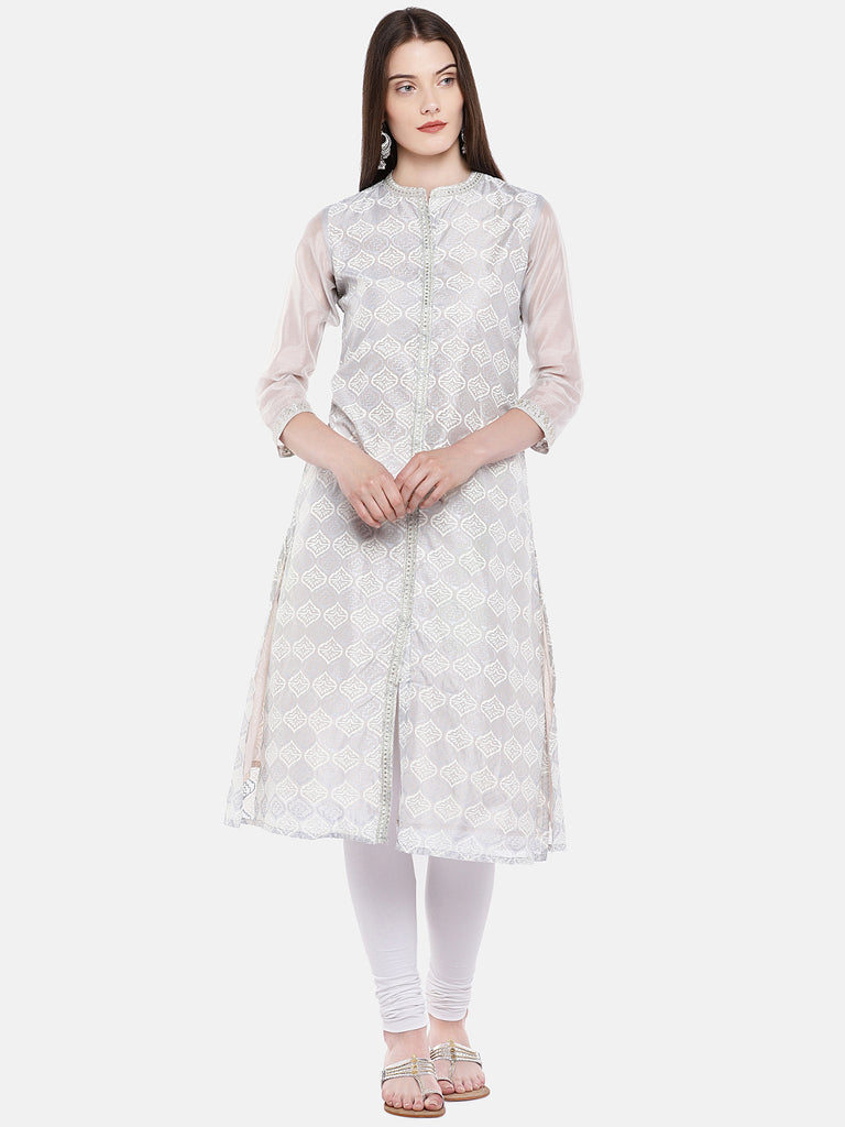 Women A Line Three-Fourth Grey Kurta