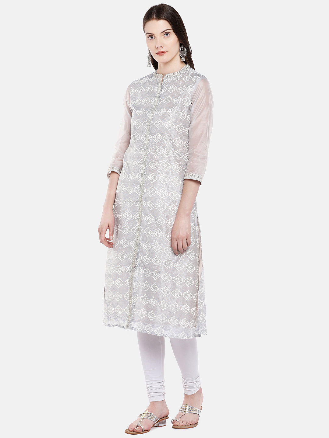 Women A Line Three-Fourth Grey Kurta