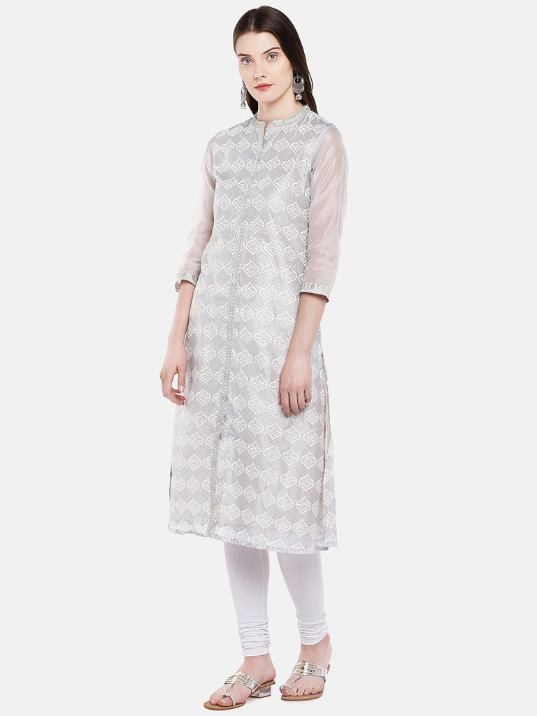 Women A Line Three-Fourth Grey Kurta