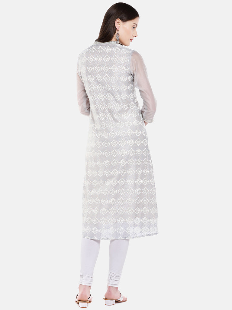 Women A Line Three-Fourth Grey Kurta