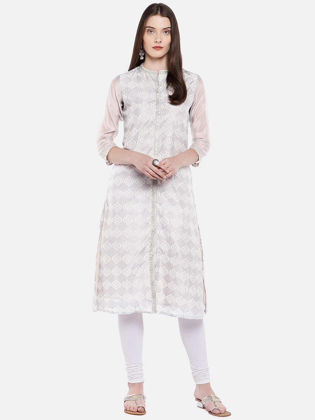 Women A Line Three-Fourth Grey Kurta