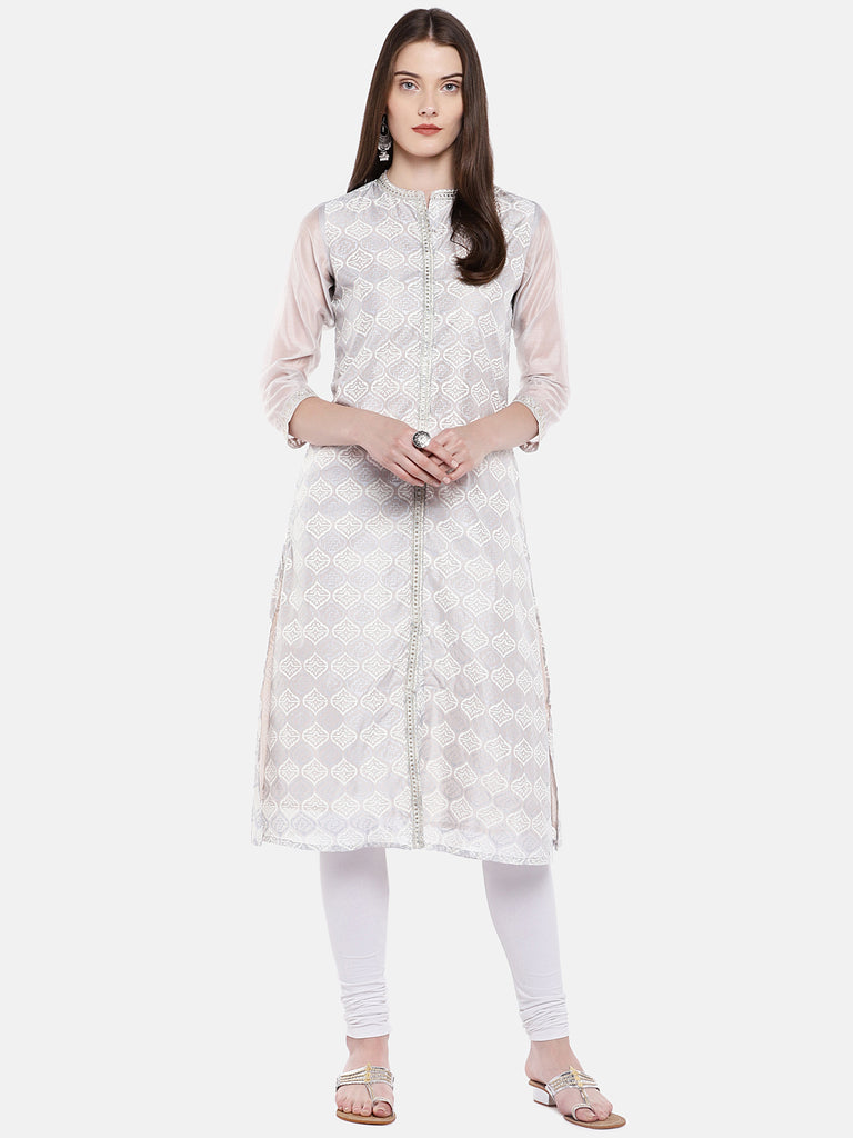 Women A Line Three-Fourth Grey Kurta