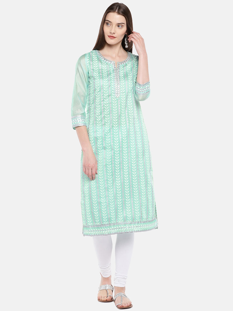 Women Straight Three-Fourth Aqua Kurta