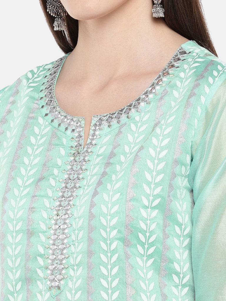 Women Straight Three-Fourth Aqua Kurta