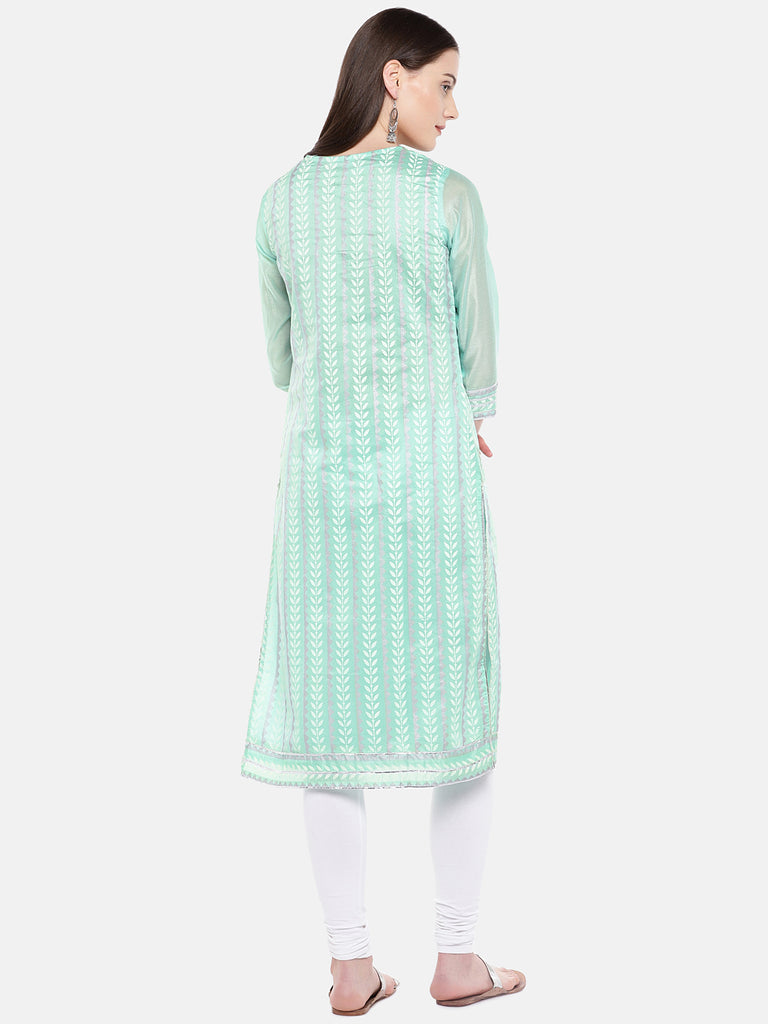 Women Straight Three-Fourth Aqua Kurta