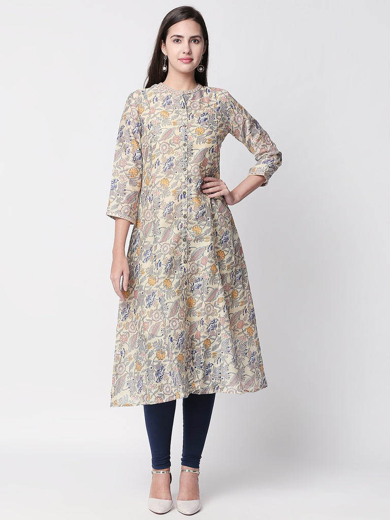 Women A Line Three-Fourth Yellow Kurta
