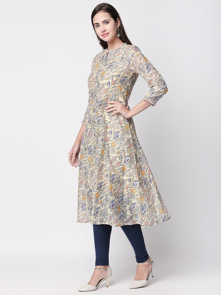 Women A Line Three-Fourth Yellow Kurta