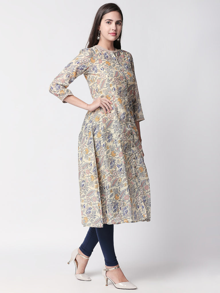Women A Line Three-Fourth Yellow Kurta