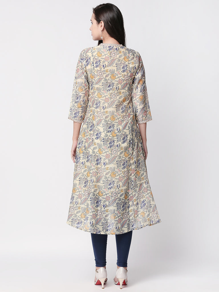 Women A Line Three-Fourth Yellow Kurta